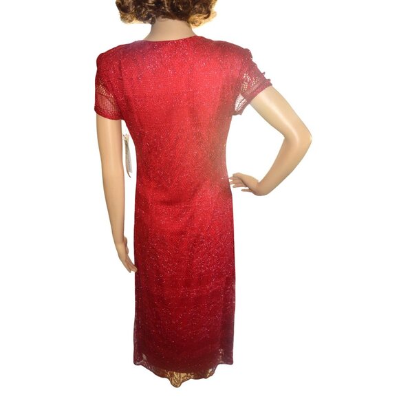 Deadstock y2k Jessica Howard Red Crochet Overlay Maxi Dress Size 8 Holiday Party - Picture 3 of 7